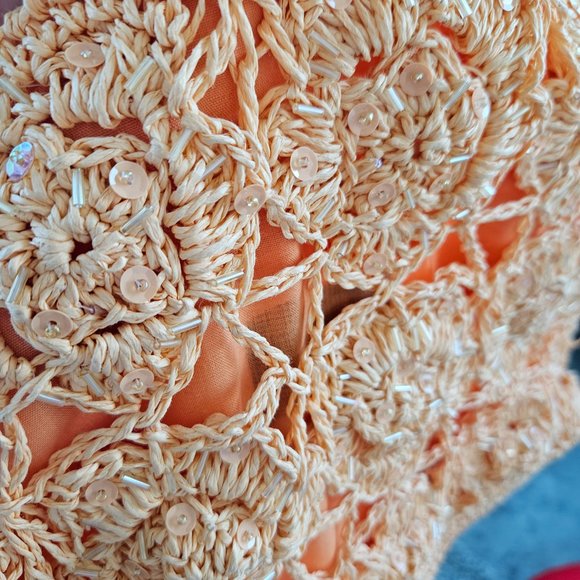 Big Budda Paper Straw Crochet /Beaded Hobo Bag - Picture 3 of 7